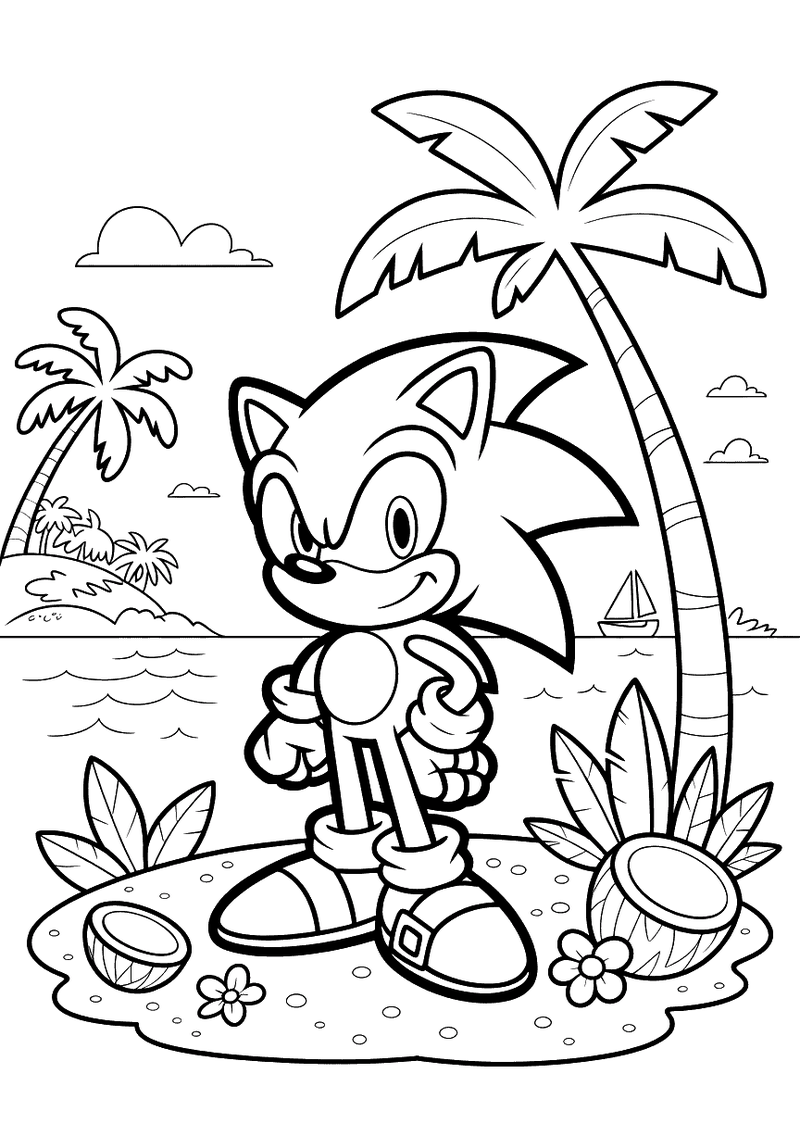 Sonic op een tropisch eiland kleurplaat — gratis kleurplaat printen