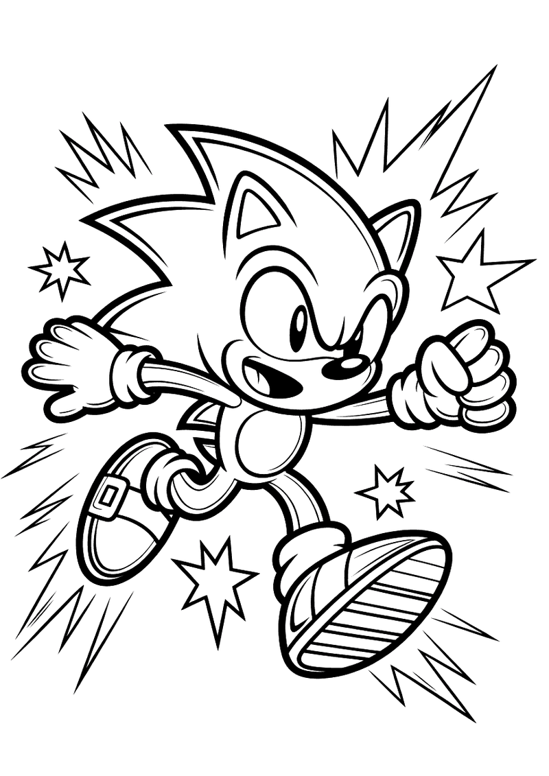 Sonic met sterkracht actie kleurplaat — gratis kleurplaat printen