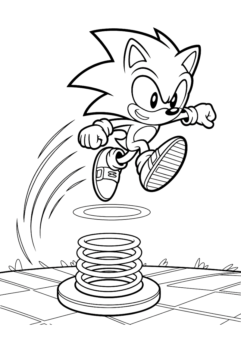 Sonic stuitert op de veer kleurplaat — gratis kleurplaat printen