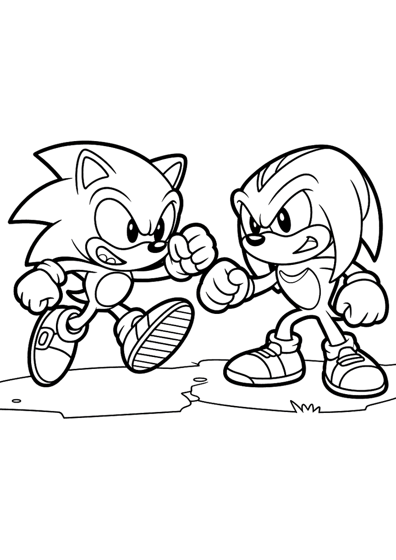 Sonic en Knuckles tegenover elkaar kleurplaat — gratis kleurplaat printen
