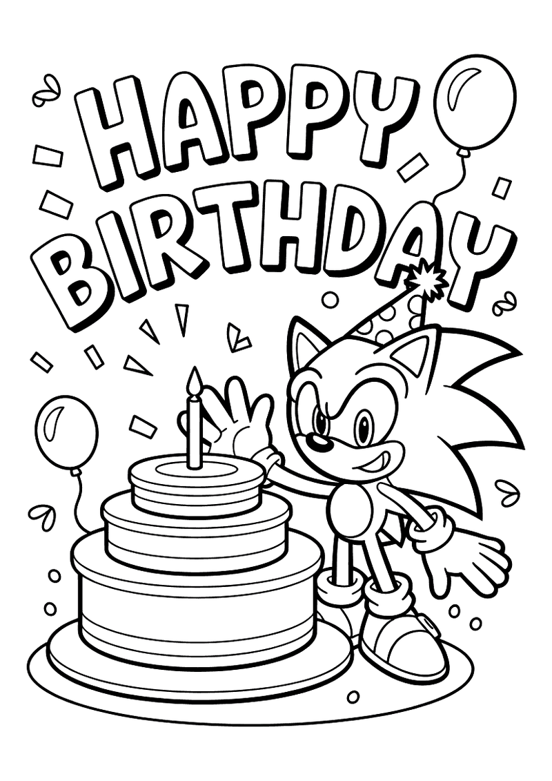 Sonic's verjaardagstaart kleurplaat — gratis kleurplaat printen