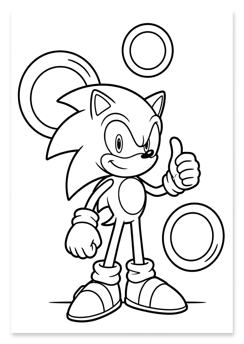 Sonic met 3 Ringen Kleurplaat — gratis kleurplaat
