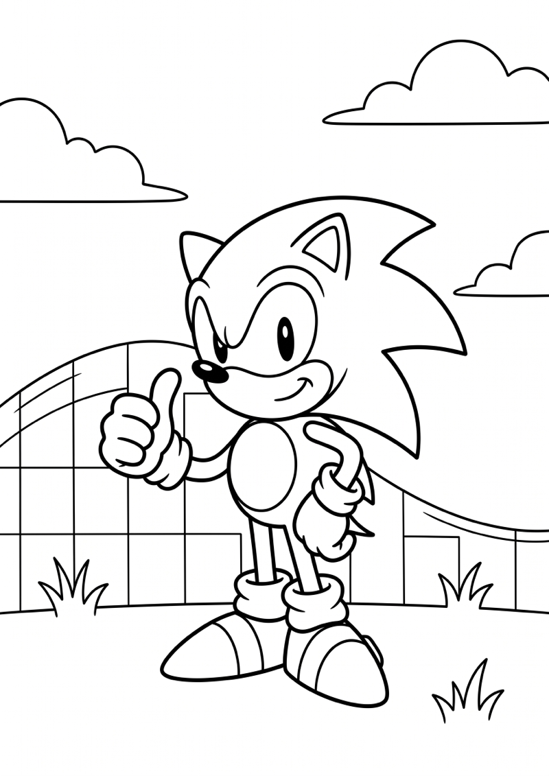 Sonic met Checkerboard Heuvel Kleurplaat — gratis kleurplaat