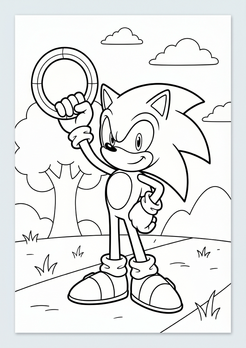 Sonic met Ring in Hand Kleurplaat — gratis kleurplaat