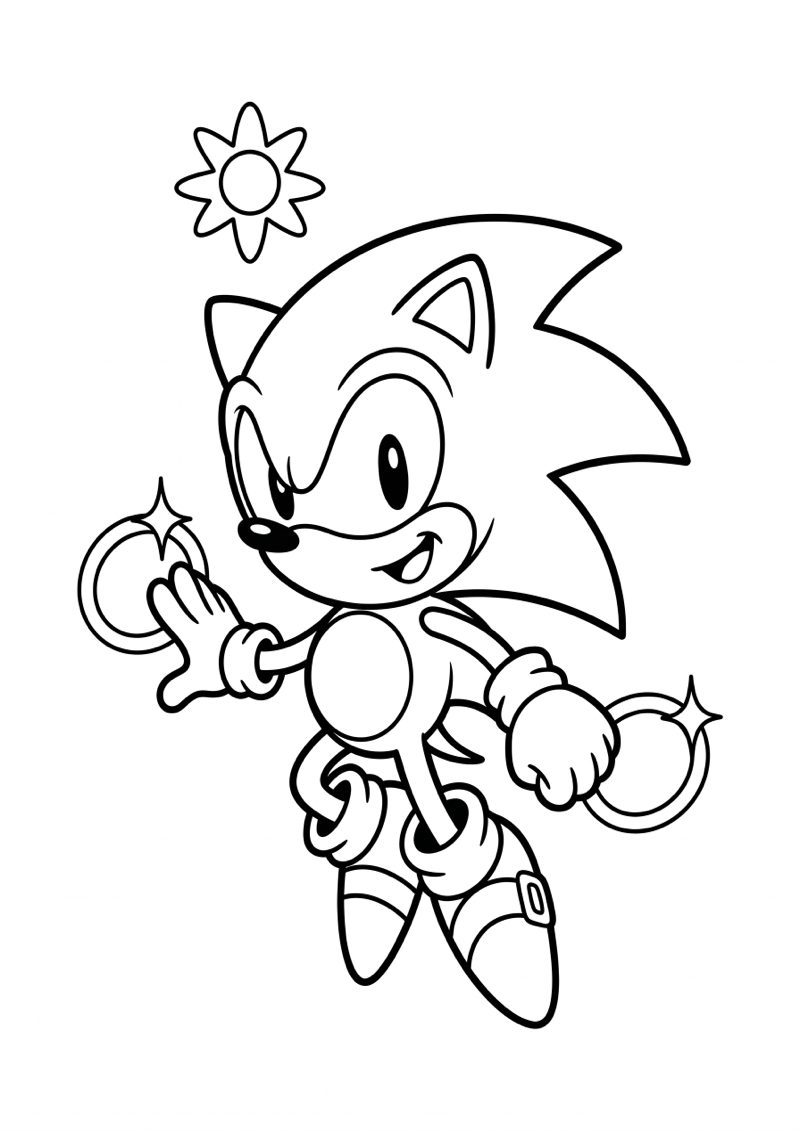 Sonic met Ster en Ringmotieven Kleurplaat — gratis kleurplaat