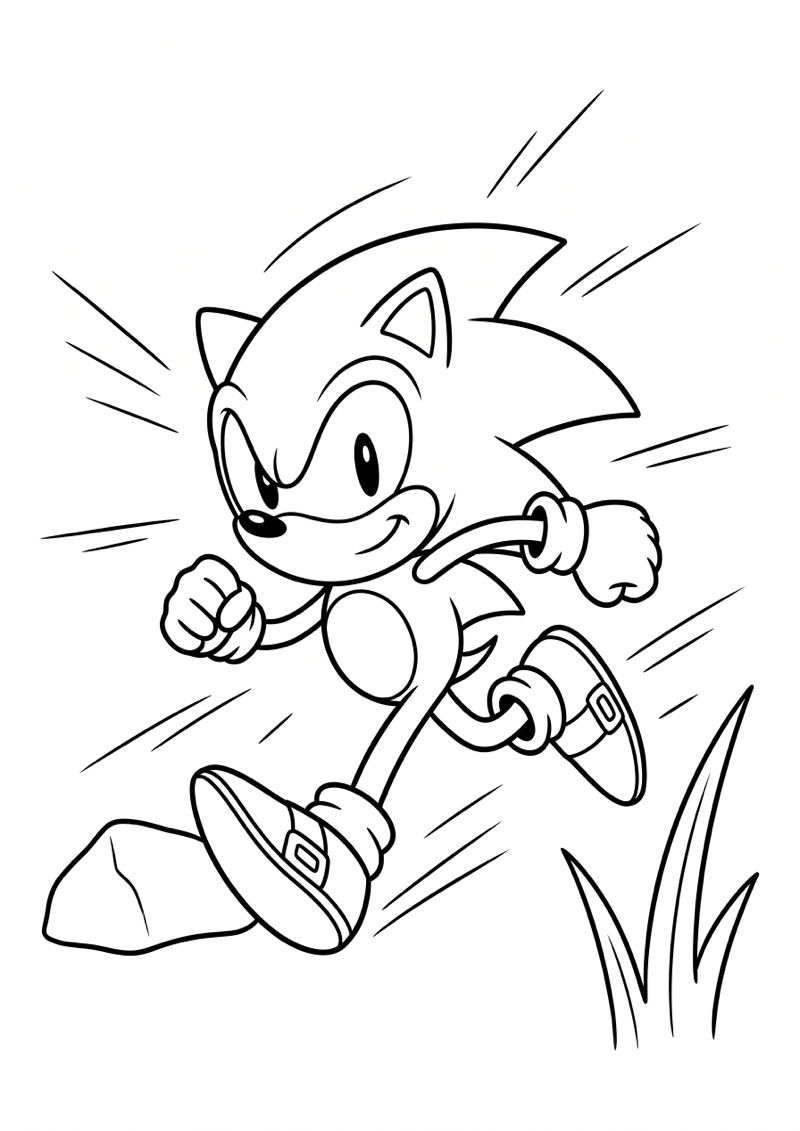 Sonic Midden met Actie Lijnen Kleurplaat — gratis kleurplaat