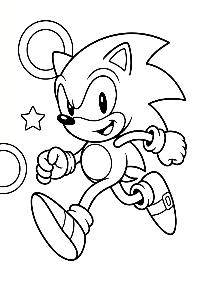 Sonic Rent naar Voren met Glimlach Kleurplaat — gratis kleurplaat