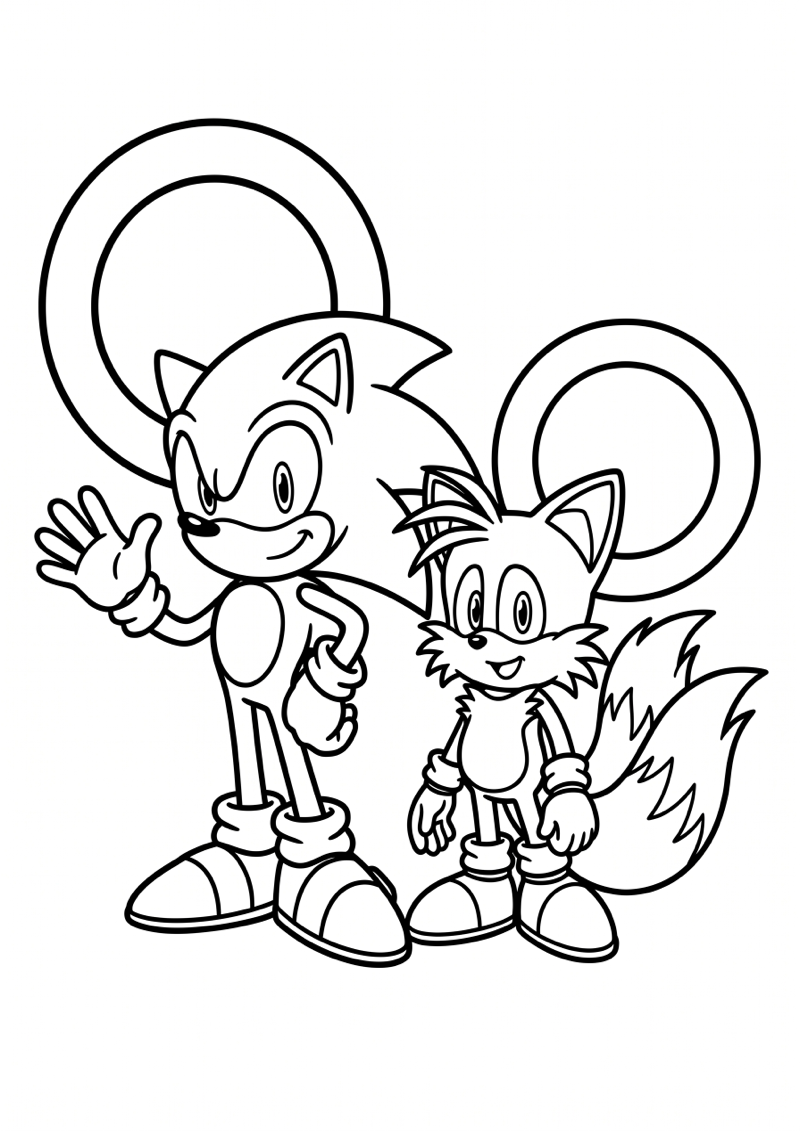 Sonic Tails met 2 Ringen Kleurplaat — gratis kleurplaat