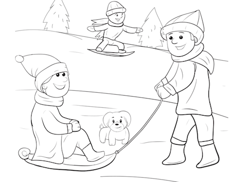 Spelen in de Sneeuw Kleurplaat — gratis kleurplaat