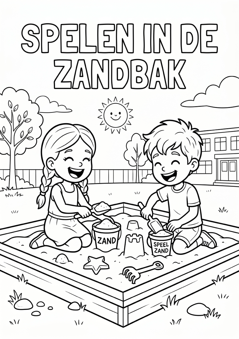 Spelen in de Zandbak Kleurplaat — gratis kleurplaat