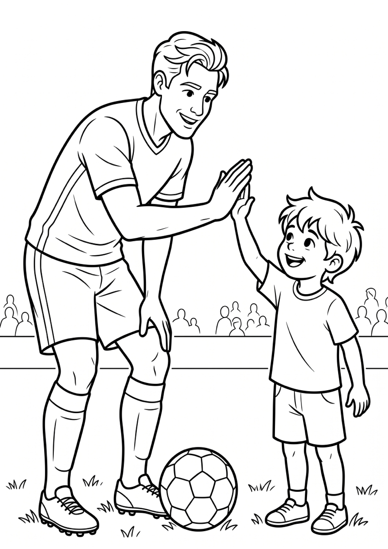 Speler Geeft Kind High Five Kleurplaat — gratis kleurplaat printen