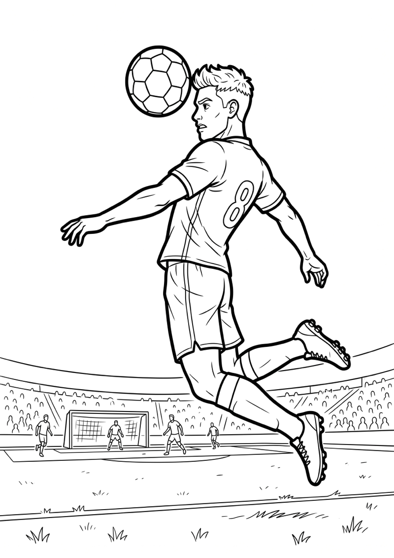 Speler Springt voor Kopbal Kleurplaat — gratis kleurplaat printen