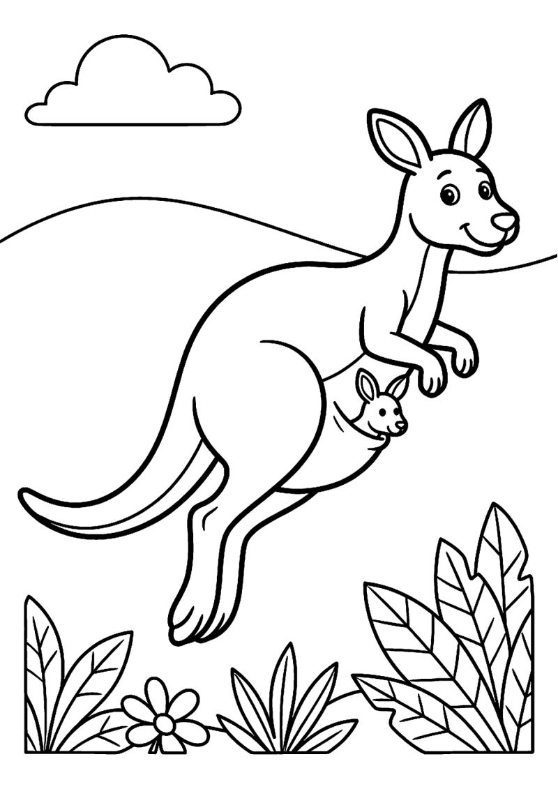 Springende kangoeroe kleurplaat — gratis kleurplaat