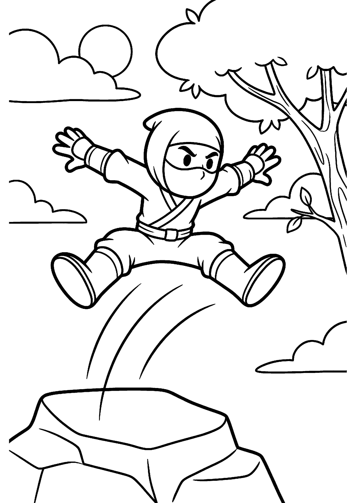 Springende ninja kleurplaat — gratis kleurplaat