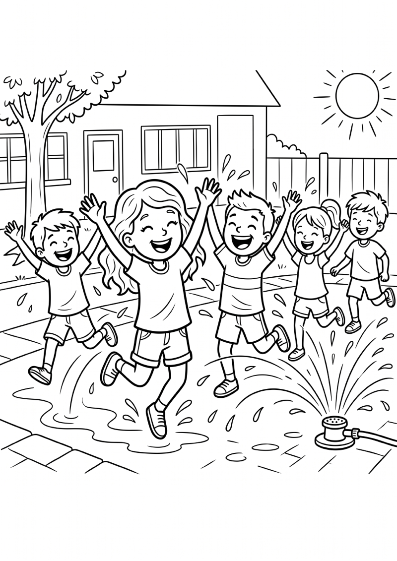 Sproeier op Schoolplein Kleurplaat — gratis kleurplaat