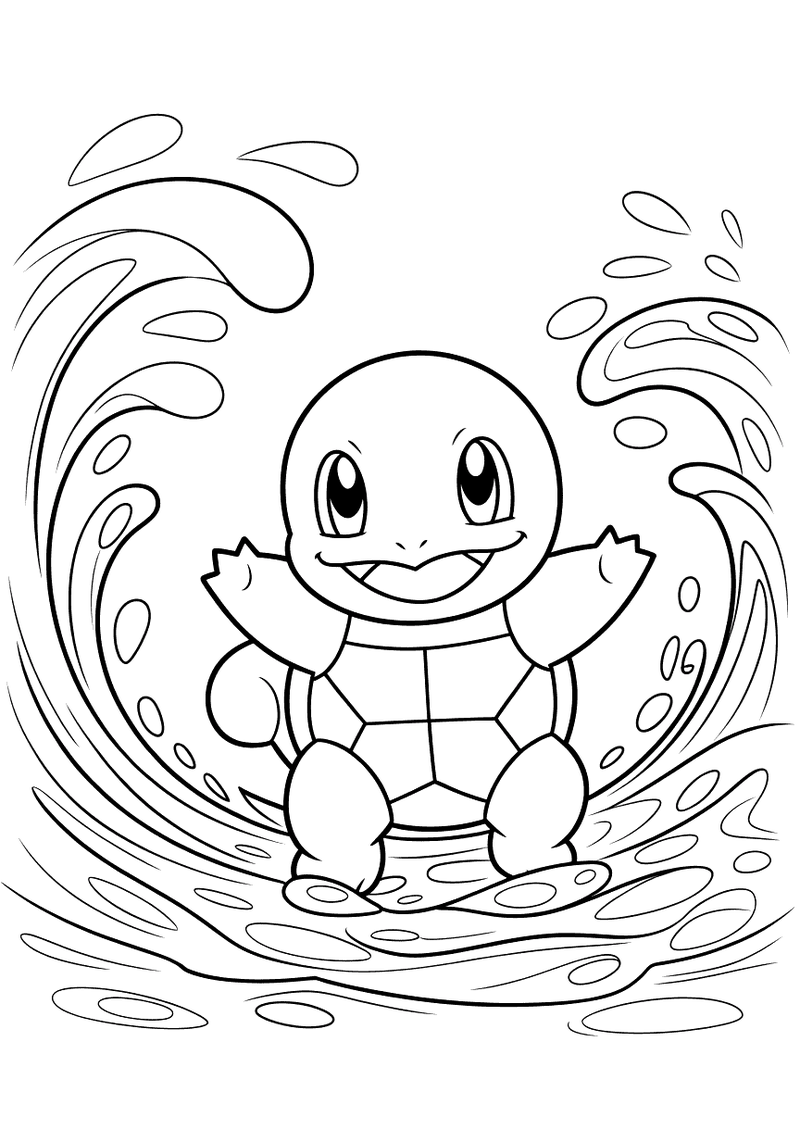 Squirtle speelt in de zee kleurplaat — gratis kleurplaat printen