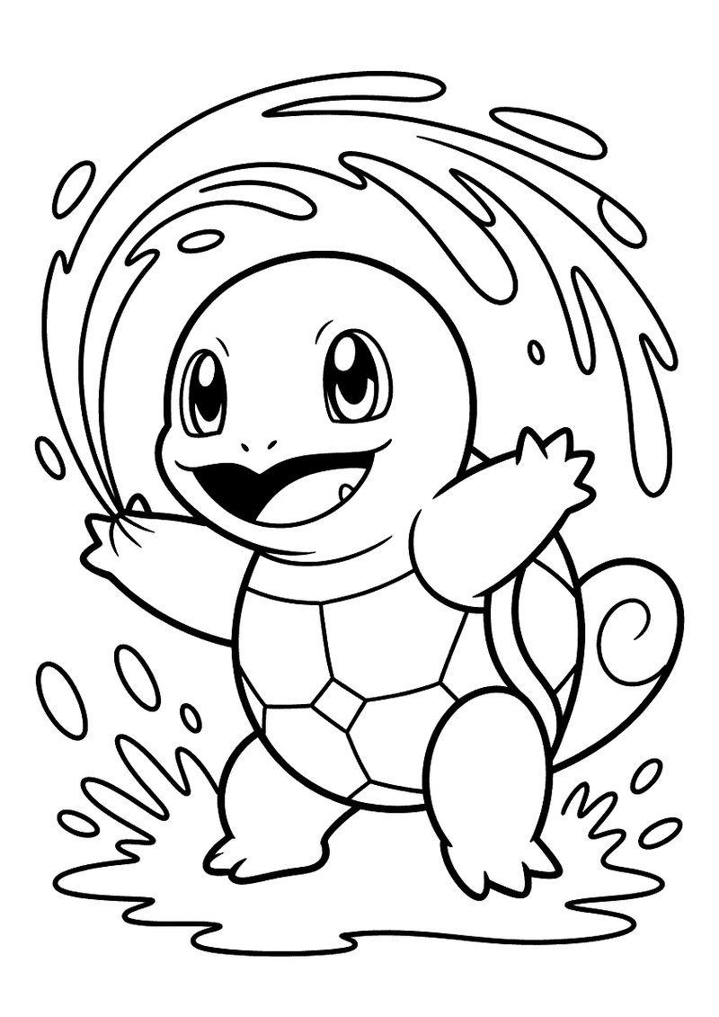 Squirtle sproeit water kleurplaat — gratis kleurplaat printen