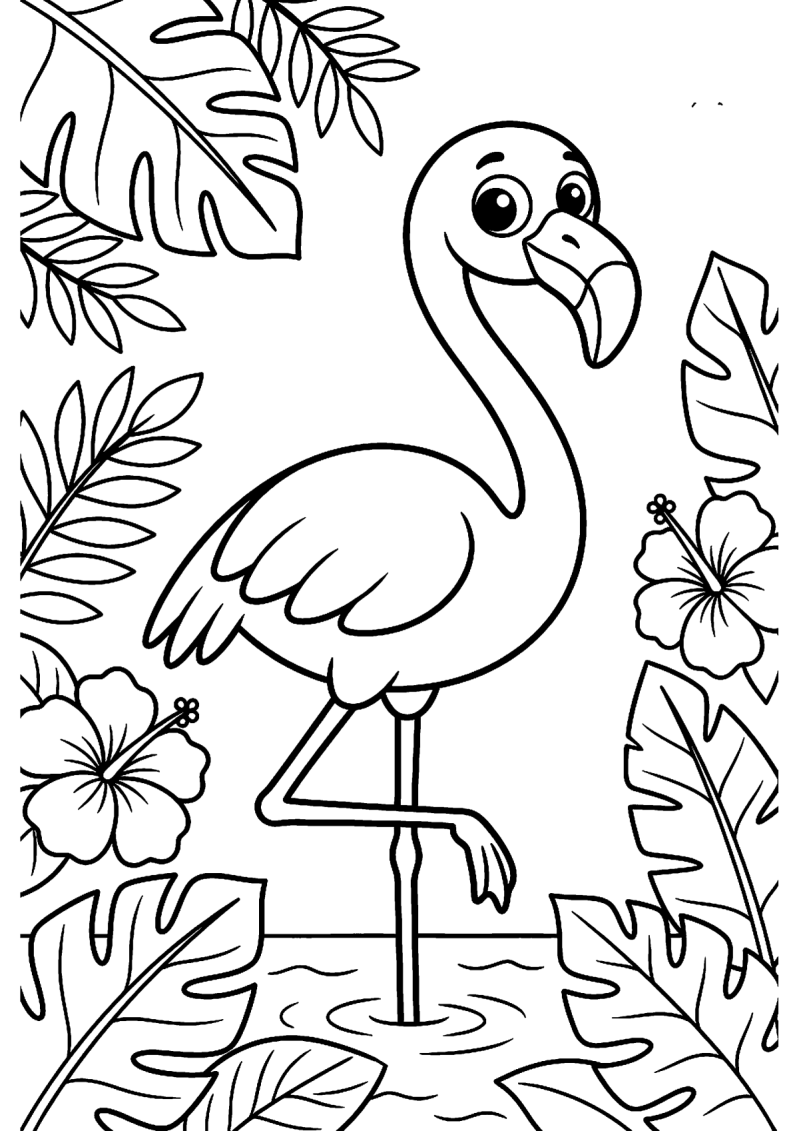 Staande flamingo kleurplaat — gratis kleurplaat