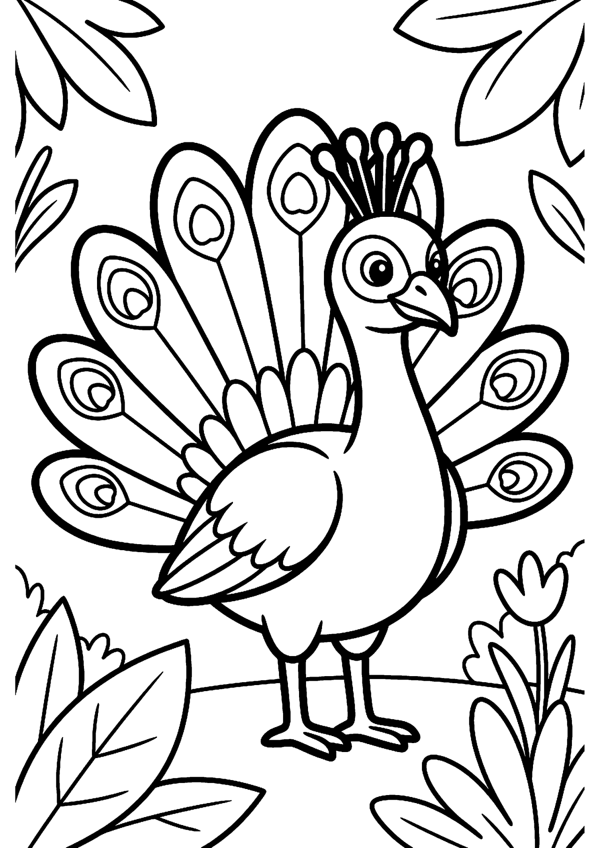 Staande pauw kleurplaat — gratis kleurplaat