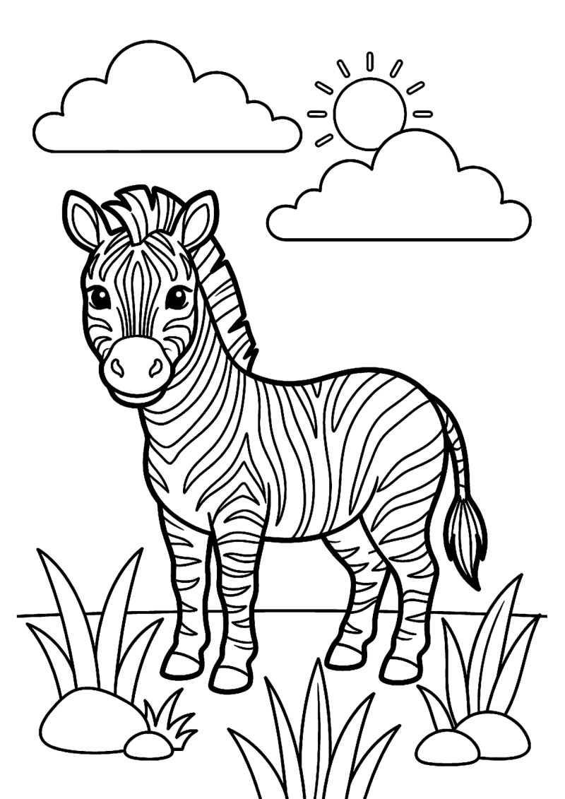 Staande zebra kleurplaat — gratis kleurplaat