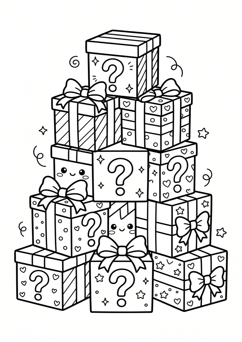 Stapel Blind Boxes Kleurplaat — gratis kleurplaat printen