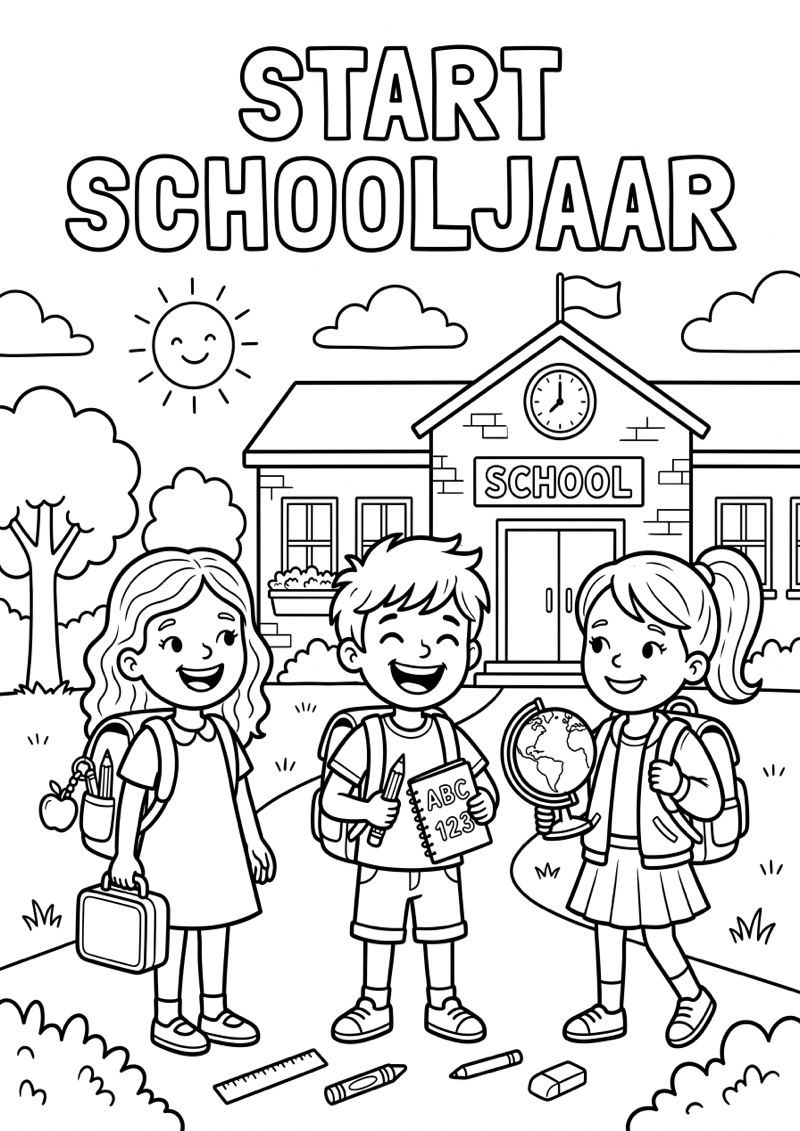 Start Schooljaar Kleurplaat — gratis kleurplaat printen