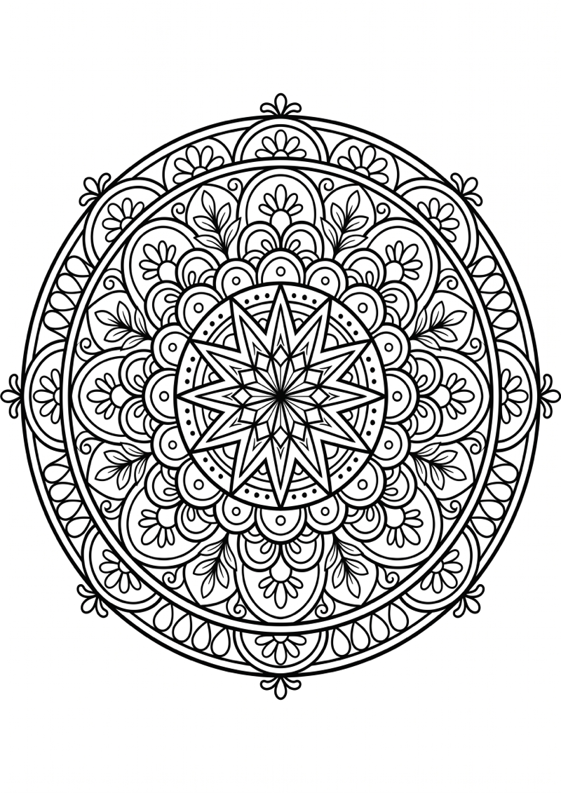 Sterrenrozet Mandala Kleurplaat — gratis kleurplaat printen