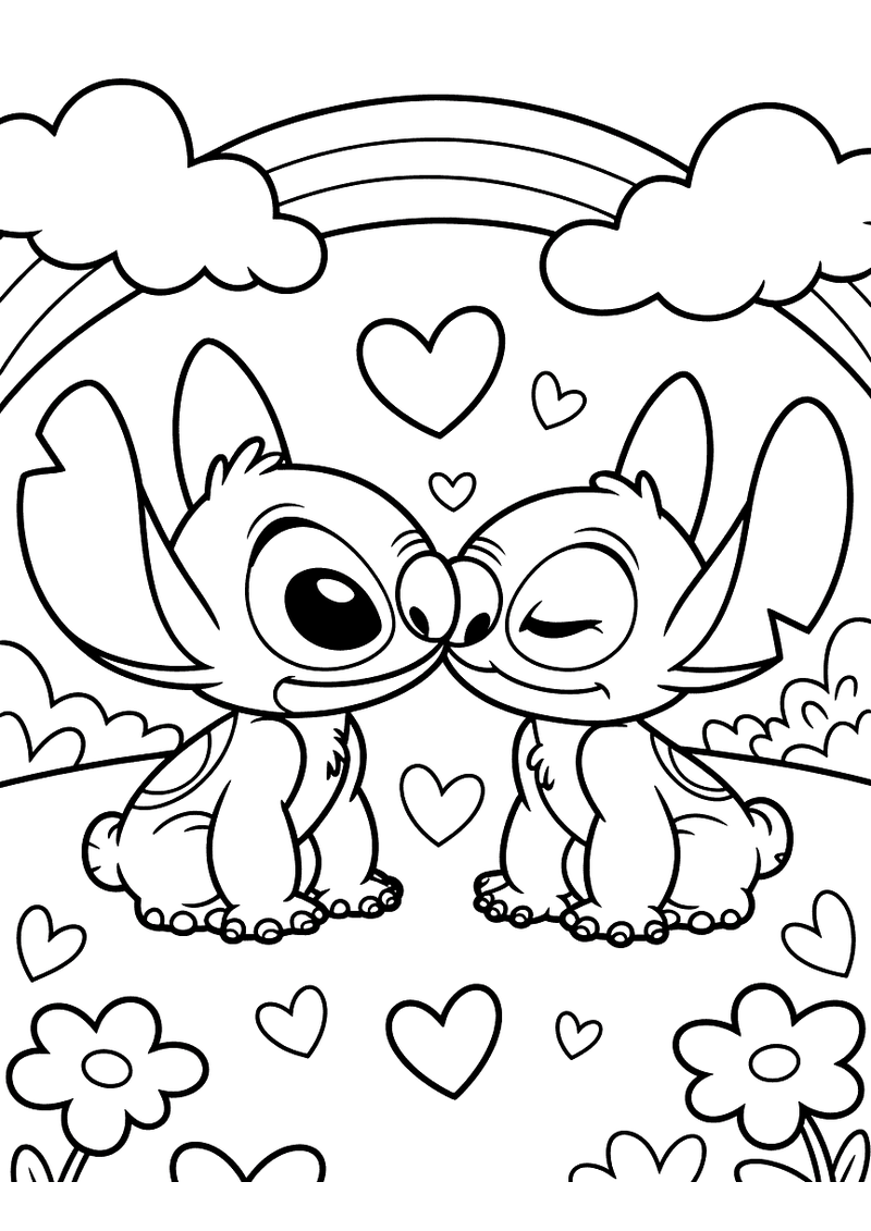 Stitch en Angel Kussen Kleurplaat