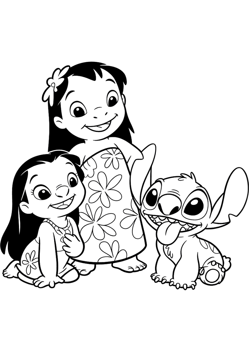 Stitch en Lilo Familie Kleurplaat