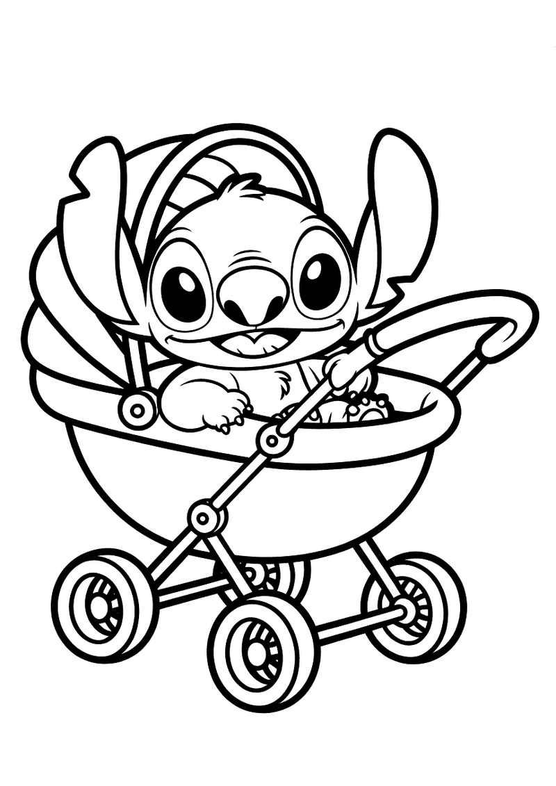Baby Stitch in kinderwagen kleurplaat