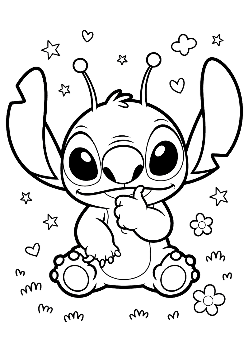 Stitch met duim omhoog kleurplaat — gratis kleurplaat