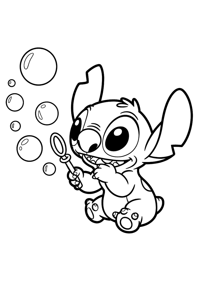 Stitch blaast zeepbellen kleurplaat — gratis kleurplaat