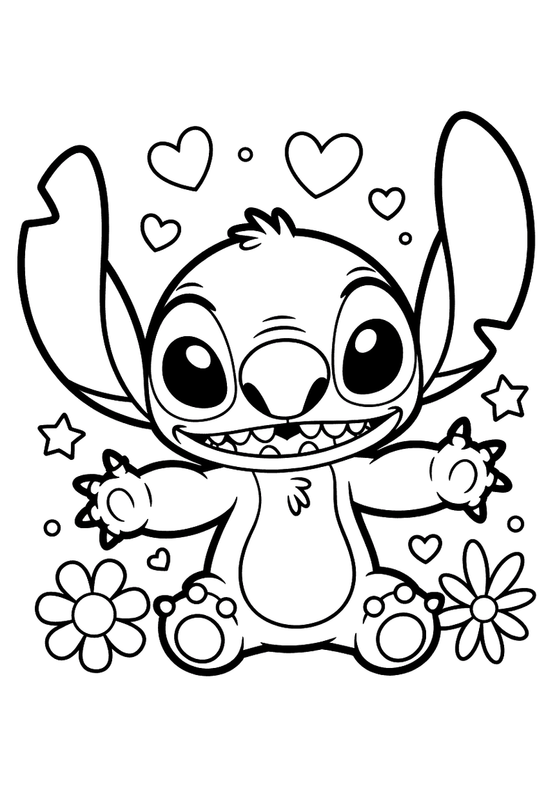 Stitch in chibi-stijl kleurplaat — gratis kleurplaat printen