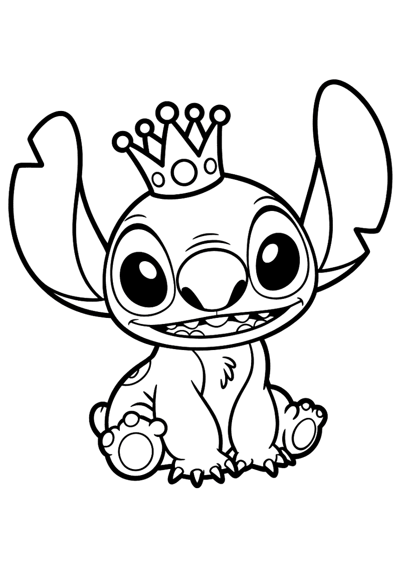 Stitch met kroon kleurplaat — gratis kleurplaat printen