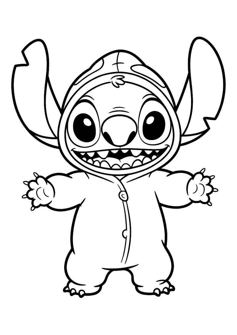 Stitch in onesie pyjama kleurplaat — gratis kleurplaat printen
