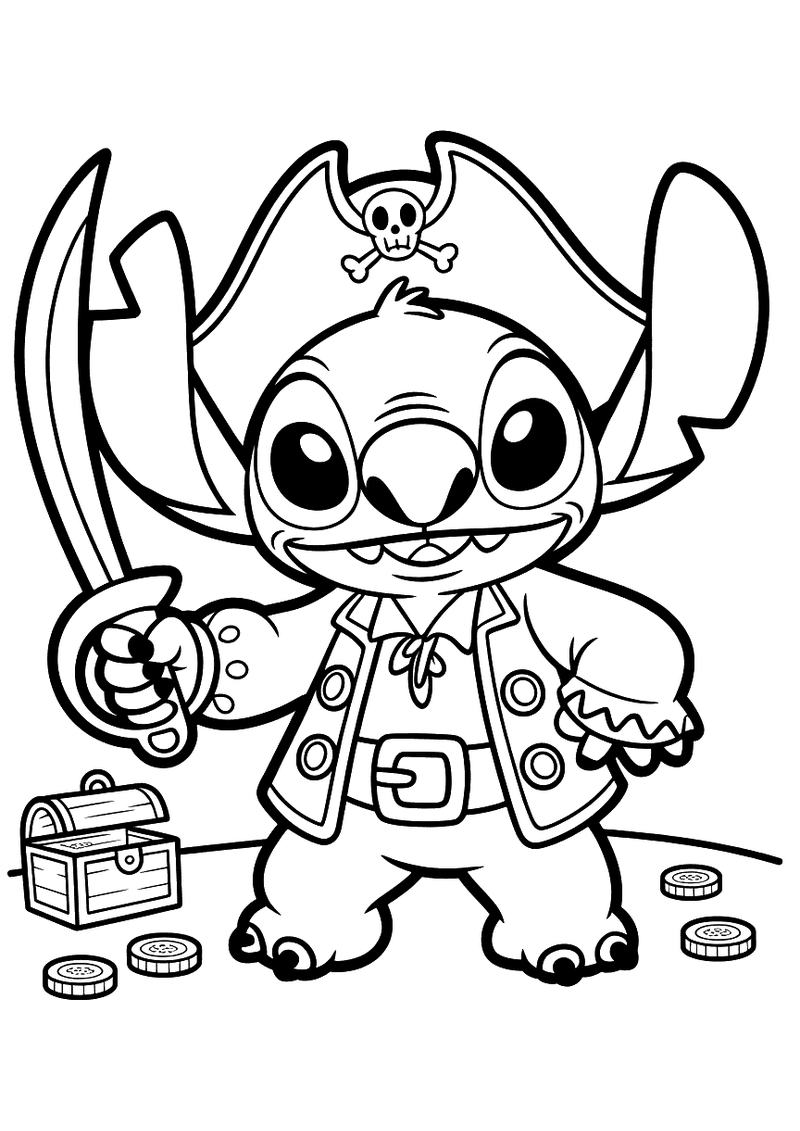 Stitch als piraat kleurplaat — gratis kleurplaat