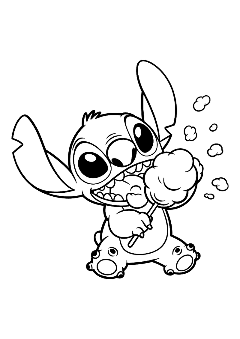 Stitch eet suikerspin kleurplaat — gratis kleurplaat printen
