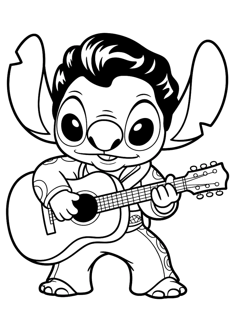 Stitch als elvis presley kleurplaat — gratis kleurplaat