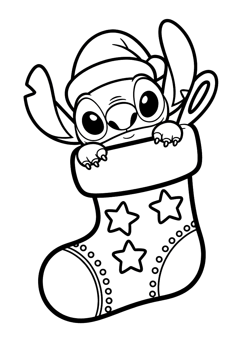 Stitch in kerstkous kleurplaat — gratis kleurplaat printen