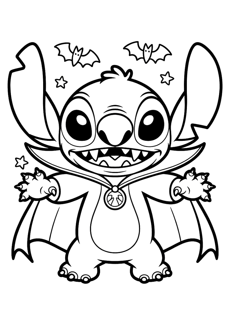 Stitch als vampier voor Halloween kleurplaat — gratis kleurplaat