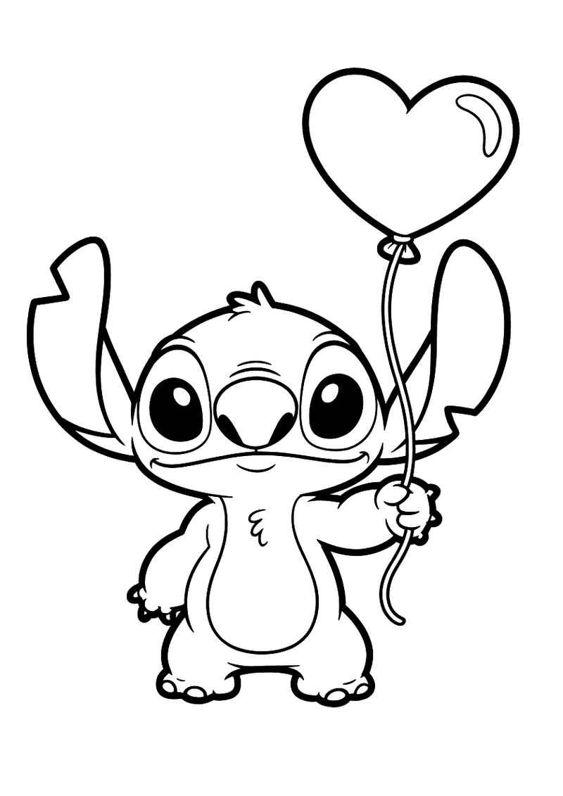 Stitch met hartjesballon kleurplaat — gratis kleurplaat printen