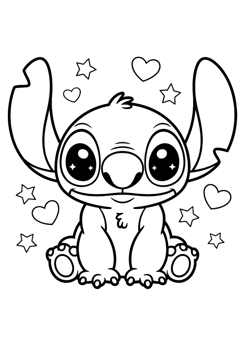 Stitch in kawaii-stijl kleurplaat — gratis kleurplaat printen