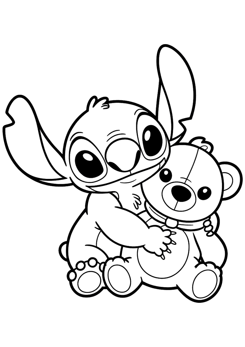 Stitch met teddybeer kleurplaat — gratis kleurplaat printen