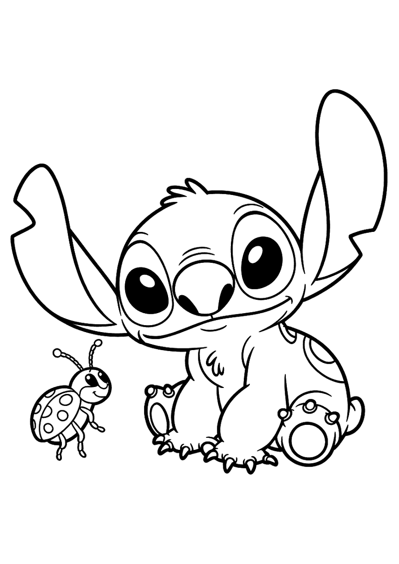 Stitch met lieveheersbeestje kleurplaat — gratis kleurplaat printen