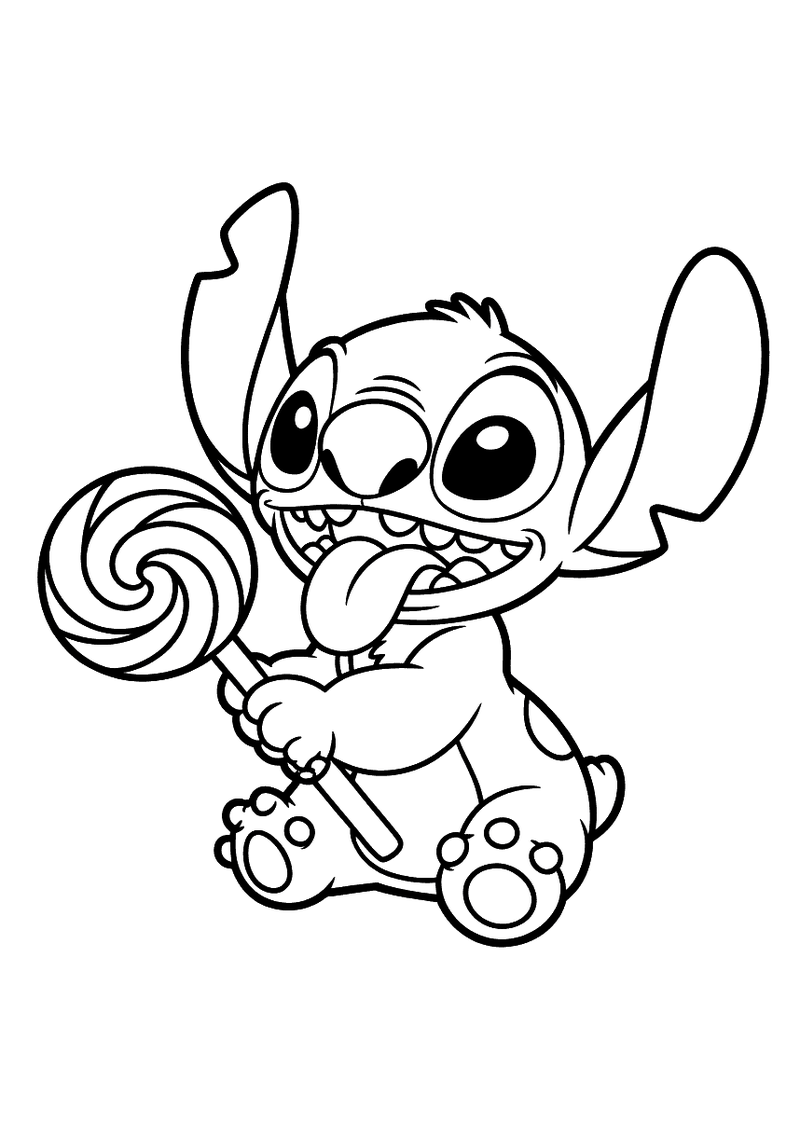 Stitch met lolly kleurplaat — gratis kleurplaat printen