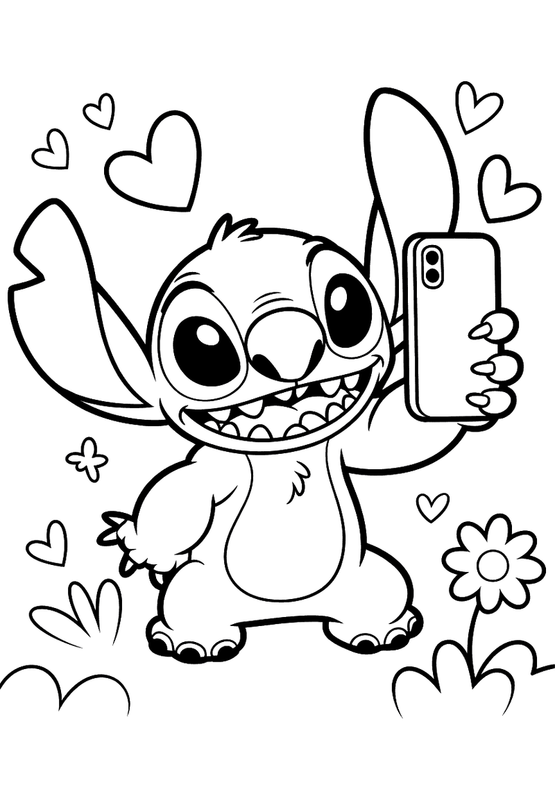 Stitch maakt een selfie kleurplaat — gratis kleurplaat printen