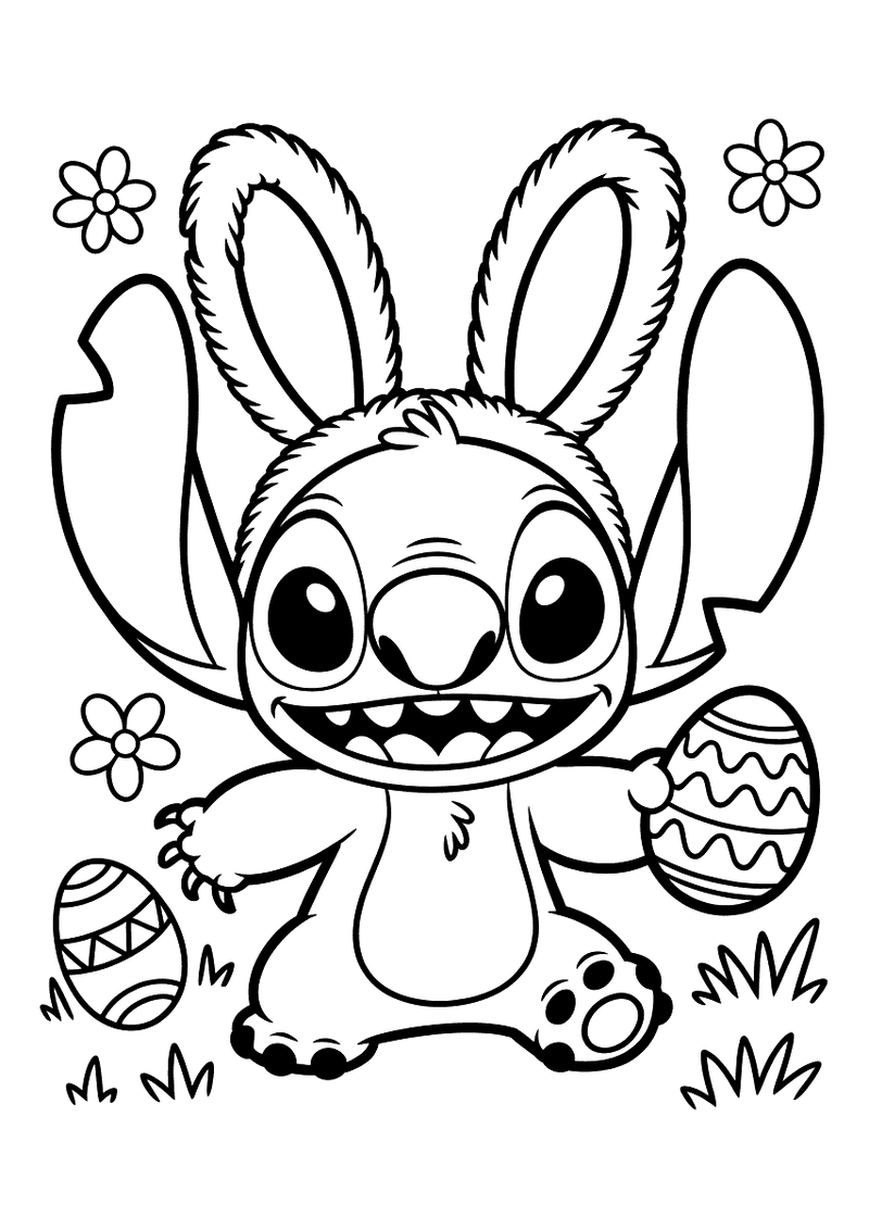 Stitch als paashaas kleurplaat — gratis kleurplaat