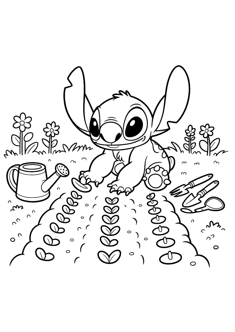 Stitch plant zaden kleurplaat — gratis kleurplaat printen