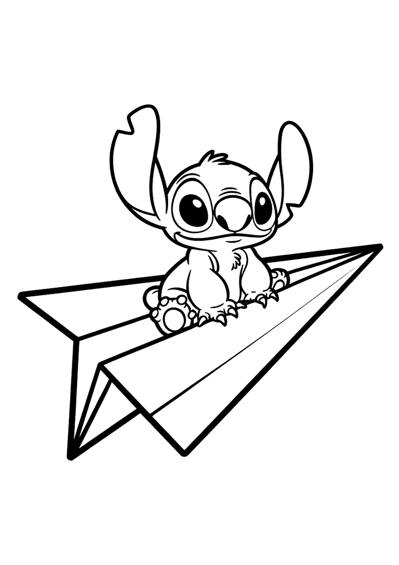 Stitch op papieren vliegtuig kleurplaat — gratis kleurplaat printen