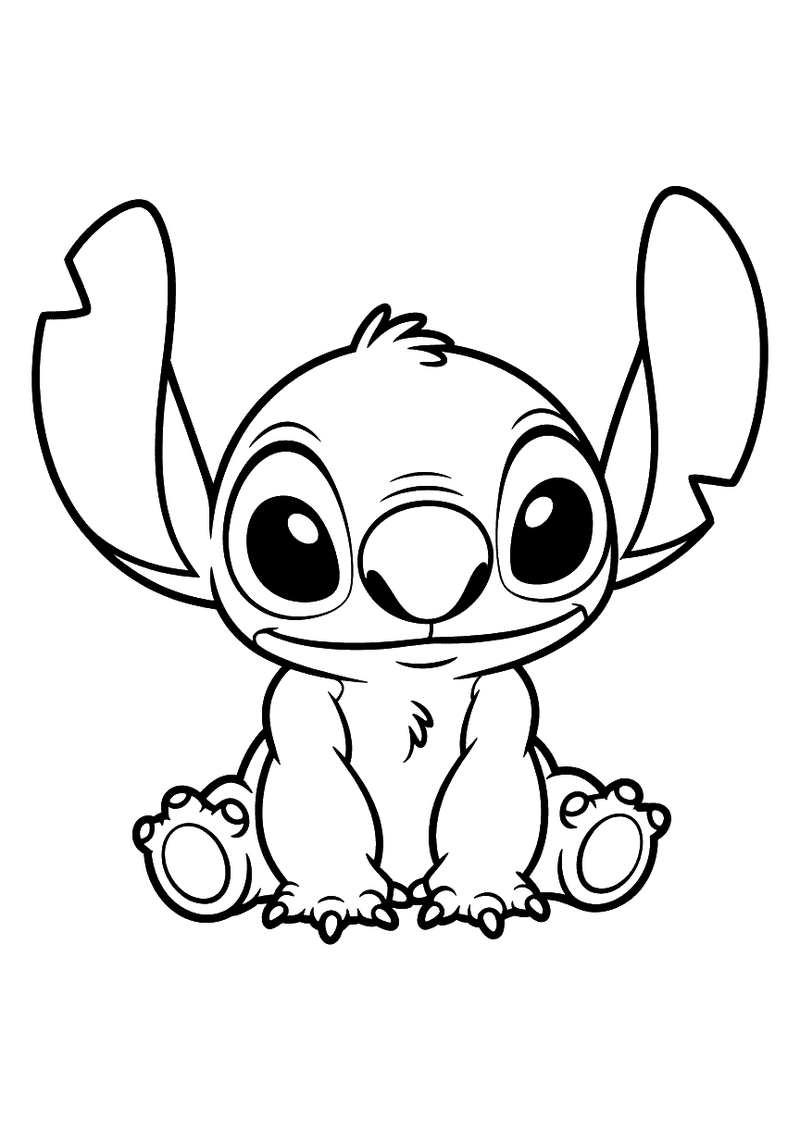 Stitch rustig zittend portret kleurplaat — gratis kleurplaat printen